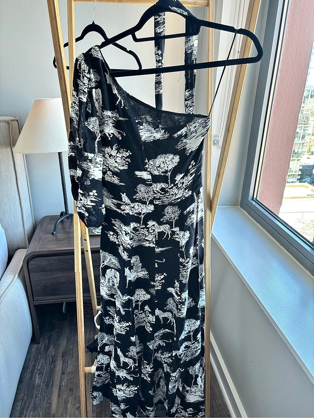Reformation Toille print one shoulder dress